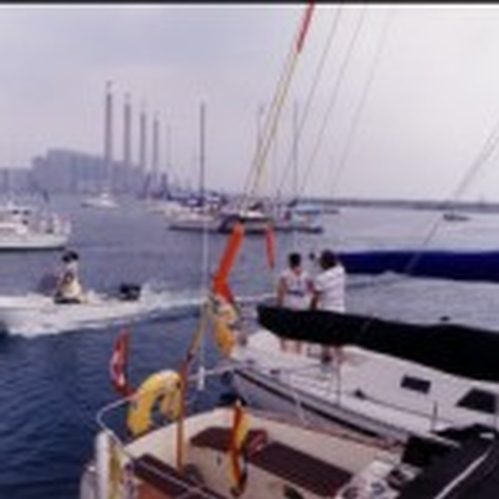 The PCYC sail in to the new site.  This is before docks in 1988.